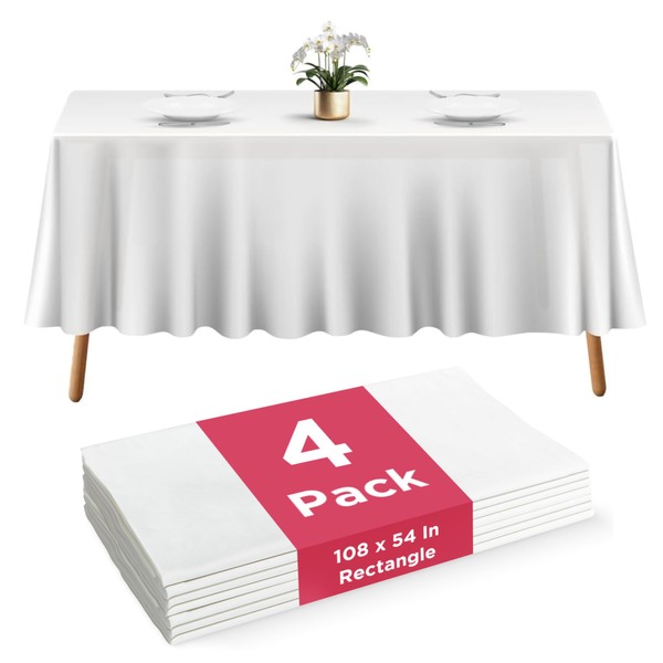 Prestee 4 Pack White Plastic Table Cloth Disposable - 108
