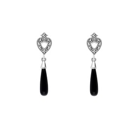 Esse Marcasite Sterling Silver Black Onyx and Marcasite Belle Epoque Drop Earrings