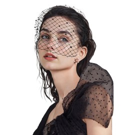 Psyqtsuary Black Mesh Veil 1920s Flapper Fascinator Mesh Veils Headband with Rhinestones Black Funeral-Veil with Rhinestones Bridal Wedding Tea Party Fascinator Veil with Rhinestone for Women