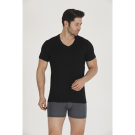 BAMBOOVEN V-Neck T-Shirts - Mens Undershirts Rayon Made from Bamboo - Modern Fit, Breathable, Moisture Wicking Undershirts for Men - 3 Pack (Black, Dark Gray, White)