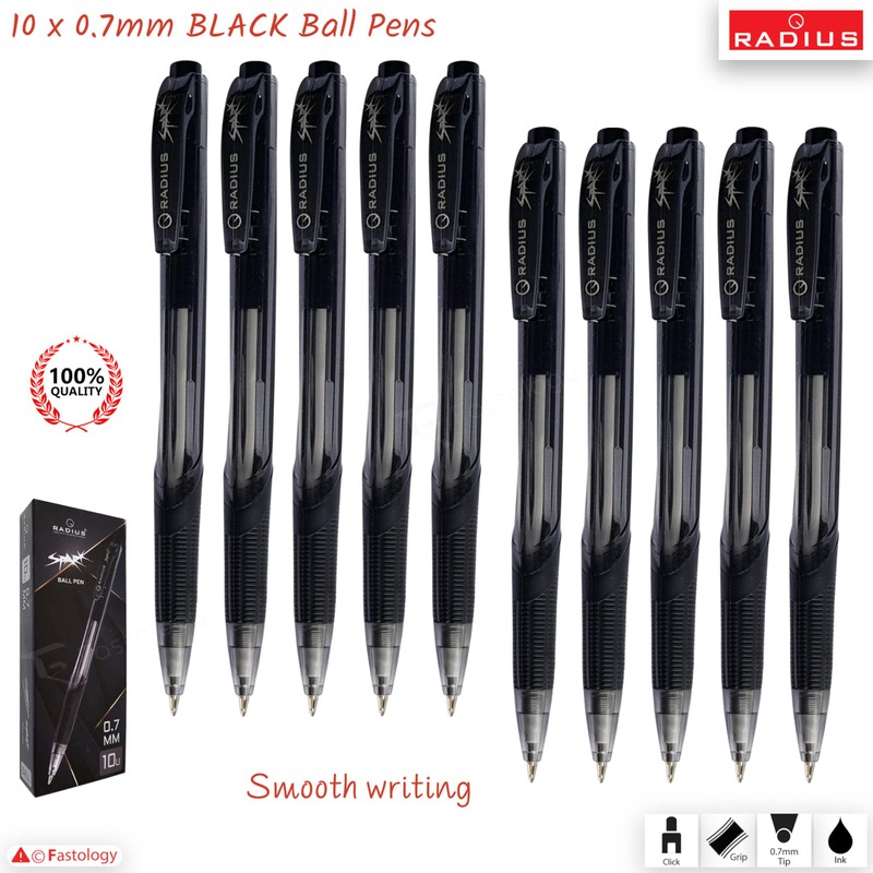 Click Retractable Ballpoint Pens, 0.7mm Fine Point, BLACK, Pack of