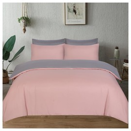 J.Din Blush Pink and Grey Plain Dyed Duvet Cover - Soft Brushed Microfiber - Double Bedding Set With Matching Pillow cases - Reversible Quilt Cover Sets
