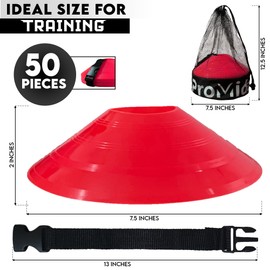 Disc Soccer Cones for Training Kids with Mesh Bag & Strap - Small Plastic Cones for Sports Training - Flexible Conos for Soccer Practice Equipment, Basketball & Football Drills Equipment (Red-50)