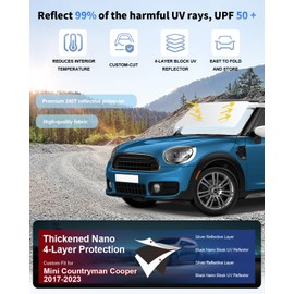 SLOGENTO Sun Shade for 2017-2024 2025 Mini Countryman Cooper F60 SUV Windshield Sunshade Accessories 2-Layer Car Sun Shield Sun Visor Window Shade Blocks UV Rays Car Accessories