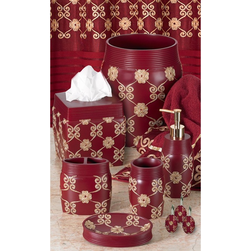 Popular Bath Waste Basket, Vlegant Rosa Collection, Burgundy/Gold