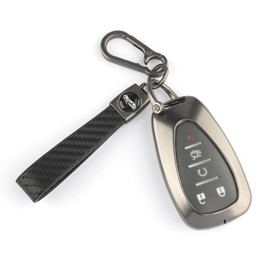 Godnee for Chevy Key Fob Cover with Keychain, Metal Frame and Leather Key Shell Full Protector Fit for Equinox Malibu Camaro Traverse Blazer Cruze LT Trailblazer Smart Key, Black