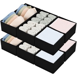 DIMJ Pack of 8 Drawer Organiser System, Drawer Organiser, Foldable Storage Box, Fabric, Drawer Inserts for Wardrobes, Wardrobe Organiser for Clothes, Black