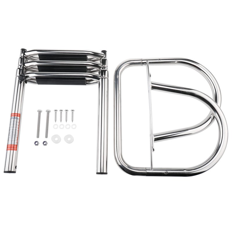 Amarine Made Stainless Steel in-Board 3 Steps Telescoping Ladder Folding