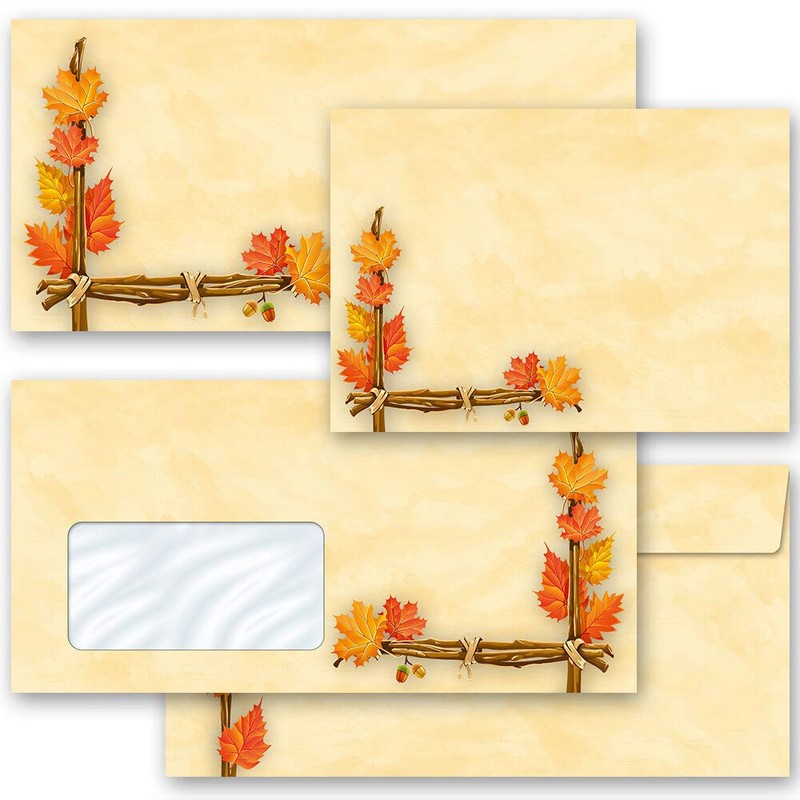 Envelopes Autumn Motif, Autumn Gold 25 Envelopes (with Window) DIN