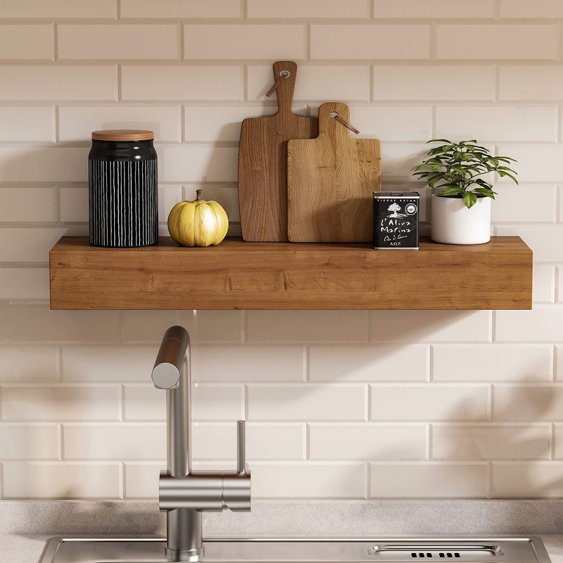 ROOREVO Wall Floating Shelves, Rustic Wood Wall Shelf Handmade (Light