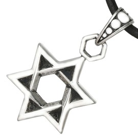 DonDon Men's Necklace Leather with Star of David Pendant Stainless Steel Silver in a Jewellery Pouch