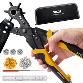 XOOL 2 in 1 Eyelet Punch & Belt Hole Punch Puncher Plier Hole Punch Multi-function Punch Punching Plier Multi-Purpose Drilling Tool Rotating Hole Hole Punching Tool with Grommets (200 Pieces), Base,