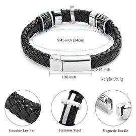 Minicremation Cross Cremation Urn Bracelet for Ashes Genuine Leather Memorial Ash Jewelry Urn Bangles Locket Keepsake Bracelet for Men (18CM, Silver)