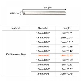 sourcing map Pack of 100 Tension Pin 304 Stainless Steel Round Flat Wood Support Shelves Attachment 1.5 x 14 mm