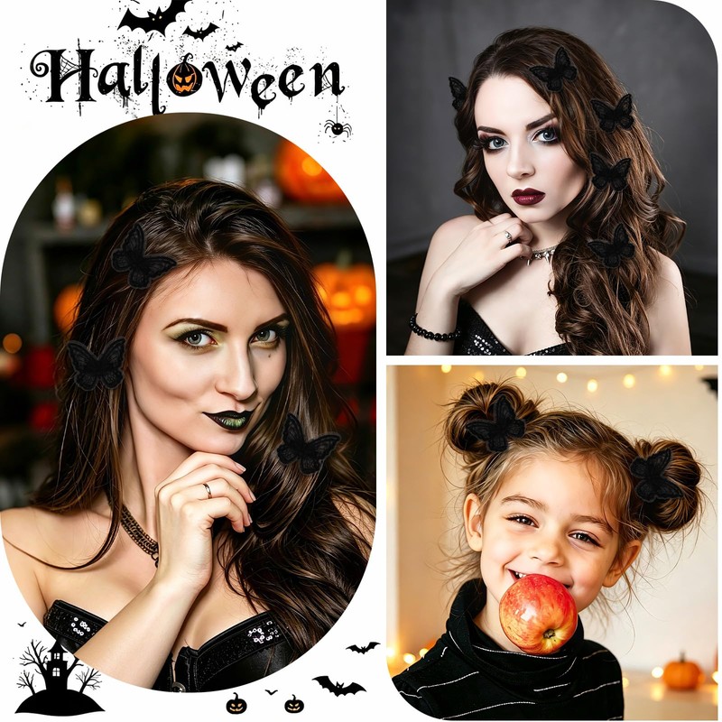 24PCS Butterfly Clips Small Black Halloween Hair Clips for Women