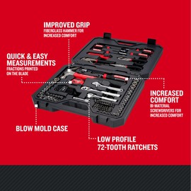 CRAFTSMAN 102-Piece Tool Kit for Home and Car, Durable Hand Tools Set with SAE and Metric Socket Set, Screwdrivers, Wrench, Hammer, Pliers, Knife, Hex Keys, Specialty Bits, Tape Measure (CMMT99449)
