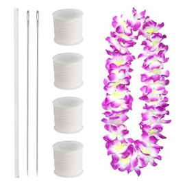Lei Needle Kit, 2 Pcs 14 Inch Extra Long Sewing Needles 4 Rolls Lei Needle Twine 1 Pcs Lei Needle Storage Tube, Long Upholstery Needles for DIY Graduation Hawaiian Malay Flower Lei Making