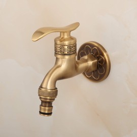 Antique Brass Bathroom Washing Machine Wall Mounted Tap with Handle for Outdoor, Garden, Single Cold Tap