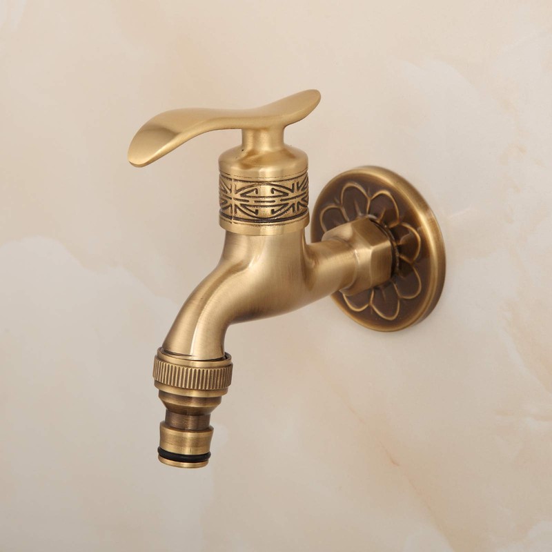 Antique Brass Bathroom Washing Machine Wall Mounted Tap with Handle