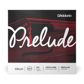D’Addario J1010 Prelude Cello String Set, 4/4 Scale Medium Tension (1 Set) –Solid Steel Core, Warm Tone, Economical, Durable – Educator’s Choice for Student Strings – Sealed Pouch Prevents Corrosion