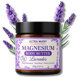 Nighttime Magnesium Cream for Pain, Nerve & Leg Cramps - Magnesium Body Butter for Sleep with Shea Butter, Jojoba Oil, Coconut Extract & Dandelion - Lavender Magnesium Lotion for Kids - 4.23oz
