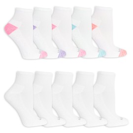 Fruit of the Loom Women's Everyday Active Sport Ankle Socks (10 Pack), White Assorted 2, 4-10