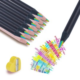 LAGAHS 6 x black and 6 x original wooden colouring pencils with 1 x sharpener, 7 in 1 rainbow colouring pencils for drawing, sketching