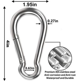 AUMAYCO 4 Pack 4 Inch Spring Snap Hook Carabiner, 304 Stainless Steel Heavy Duty Carabiner Clips Link Buckle Rope Connector for Camping Hiking Swing Gym Hammock, Silver (Au04)