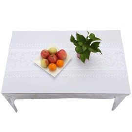 KYEYGWO Hollow Lace Table Runners Elegant Mesh Tablecloth Vintage Macrame Table Cover with Tassels for Rustic Boho Wedding Reception Decoration Bridal Showers, 70'' x 13'' White