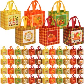 Chapou 60 Pcs Fall Bags - Reusable Autumn Non Woven Treat Bags with Handle for Thanksgiving & Holiday Supplies