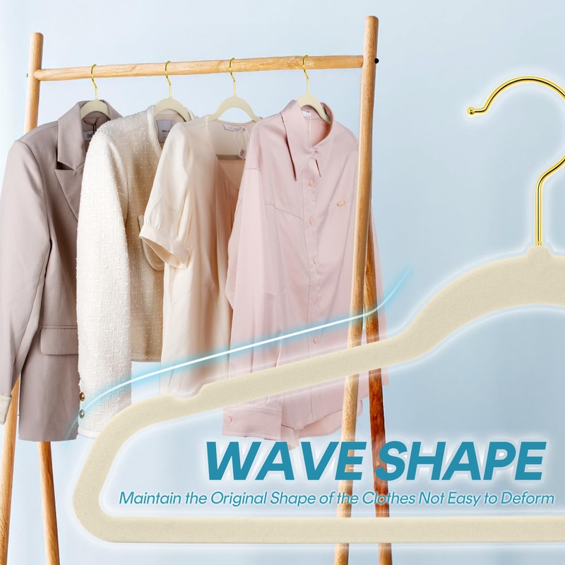 UNEED Ivory Velvet Hangers with Golden Hooks, 36 Pack -
