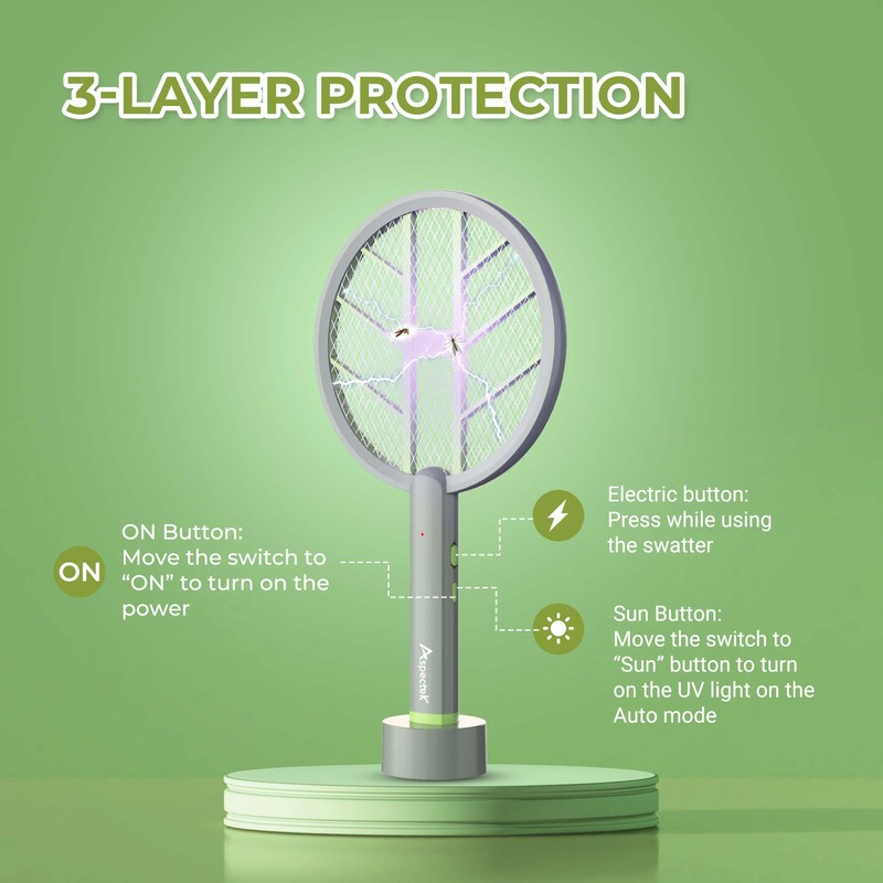 Aspectek 3000V Electric Fly Swatter for Indoor and Outdoor Use,