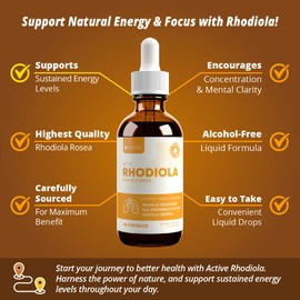 Active Rhodiola - Rhodiola Root Extract with Natural Occuring Rosavins, Liquid Delivery for Better Absorption - Supports Energy Levels and Stress Relief