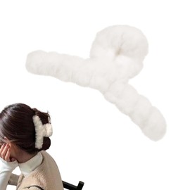 Women's Fur Barrette, Large Hair Clip, Hair Clip, Winter, Cute, Fluffy, Fashionable, Korean Style, Dating, Secure, Cute, Hair Clip, Hair Ornaments (White)