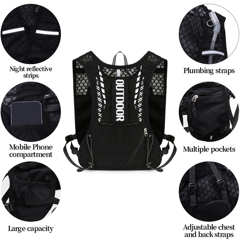 DOINEUFL Adjustable Running Vest Running Backpacks Functional 5L Hydration Pack