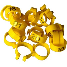 Chicken Leg Rings - 20 Numbered Tag Markers for Adult Birds | 1/2” to 5/8” Legs | Clip On Poultry Ankle Bands for Gamefowl,Ducks, Guineas | Colored ID Legband for Breeding Marking, & Banding | Fowls