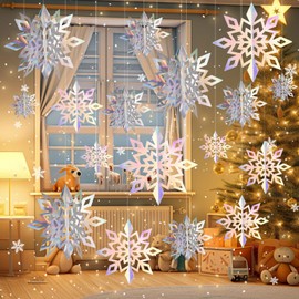 48Pcs Christmas Hanging Snowflake Decorations, Large 3D Snowflake Ornaments with 3 Size for Winter Wonderland Party Decorations, Baby Shower, New Year, Christmas Decorations Indoor Home Decor, Rainbow