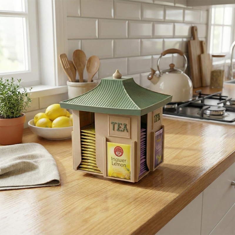 Rotating Japanese Tea Bag Organizer Dispenser - Pagoda Design, 360°