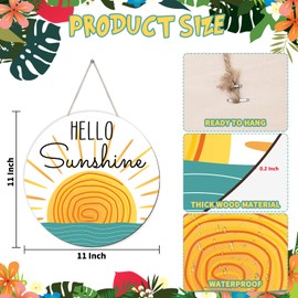 Arosche Summer Decorations Door Hanging Sign Wreath Hello Sunshine Wooden Door Hanger Farmhouse Rustic Welcome Summer Wreath Sign for Pool, Tree, Front Door, Wall, Party Supplies