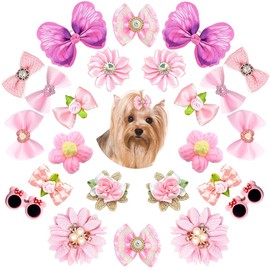 SHEHARUHI 24PCS Cute Dog Hair Bows Small Puppy Hair Accessories with Elastic Rubber Bands for Pets Dogs Cats(Pink)