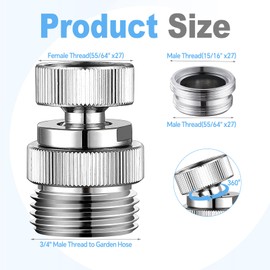 Brass Faucet to Hose Adapter with Aerator, 3/4" Faucet To Garden Hose Adapter, Swivel Faucet Adapter Kit, Sink to Hose Adapter for Kitchen&Bathroom, Chrome Finish