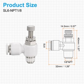 sourcing map SL6-NPT1/8 Air Flow Control Valve Push to Connect Fitting 1/4 Inch OD 1/8 Inch NPT 90 Degree Elbow Air Hose Control Valve Fitting Push Lock, White