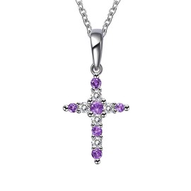 Lafonn Birthstone Sterling Silver Platinum Plated February Necklaces (0.33Cts CTTW)