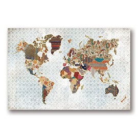 Gango Home Decor Bohemian Pattern World Map Geo Background by Laura Marshall (Printed on Paper); One 18x12in Unframed Paper Poster