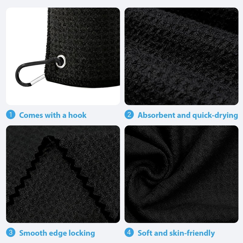 3Pcs Pro Golf Towel Microfiber Golf Towel for Golf Bags