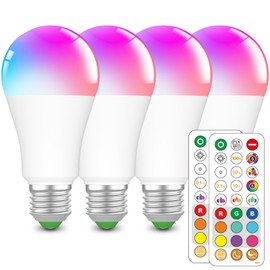 HYDONG LED Color Changing Light Bulb with Remote Control,RGB+1800K Warm Light Bulbs for Sleep,Blue Light Blocking,for Home Decoration,Bedroom,Livingroom 4 Pack