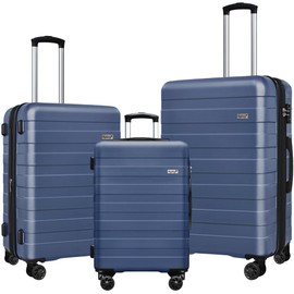 Keytang Zebra Light Weight Hardside Expandable Luggage Spinner Wheels Suitcase W/TSA Lock, Navy Blue, 3 Piece Set