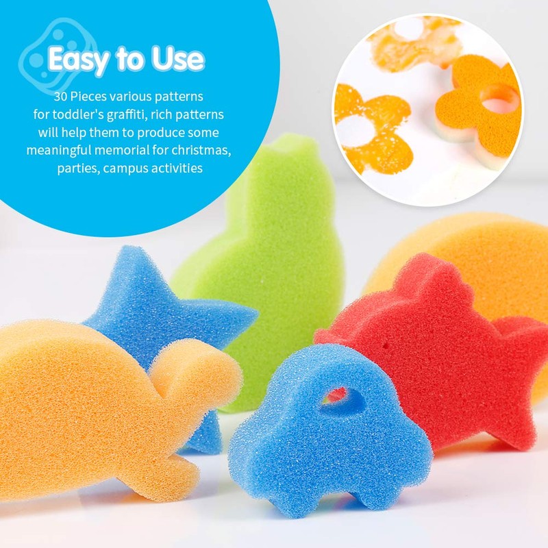 LEOBRO 30pcs Sponge Painting Shapes Painting Craft Sponge for Toddlers