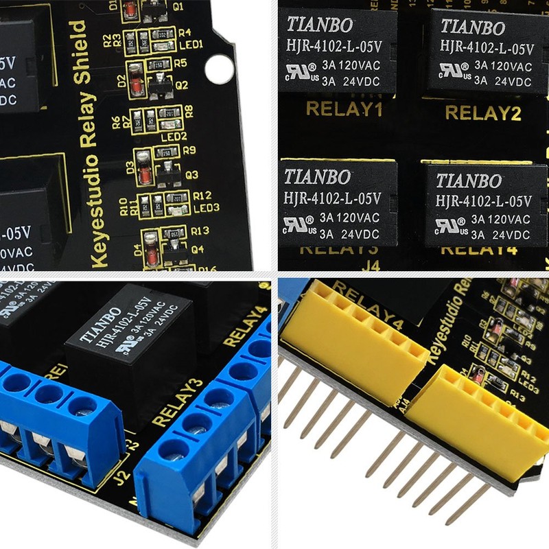 KEYESTUDIO 4 Channel Relay Shield 5V Relay Module for Arduino