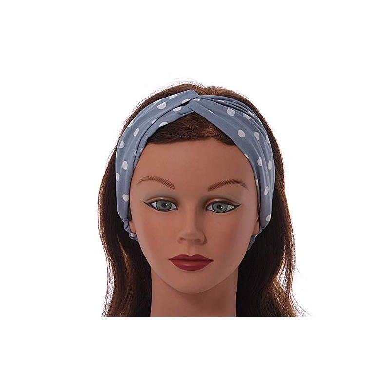 Grey and White Polka-Dotted Twisted Fabric Elastic Headband/Headwrap